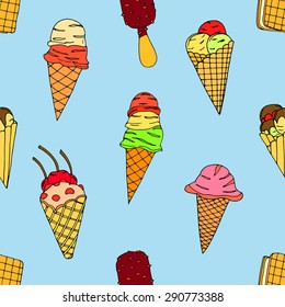 Seamless pattern with ice cream. Vector illustration