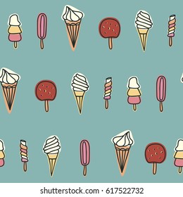 Seamless pattern with ice cream. Vector illustration.