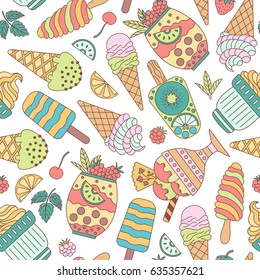 Seamless pattern of ice cream. Vector illustration.