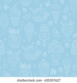 Seamless pattern of ice cream. Vector illustration.