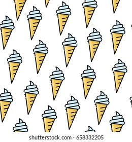 Seamless pattern of ice cream. Ice cream vector background. Wallpaper of waffle cones ice cream