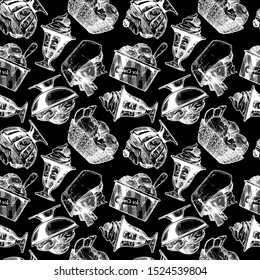 Seamless pattern with Ice Cream in vintage engraved style. 