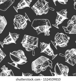 Seamless pattern with Ice Cream in vintage engraved style. 