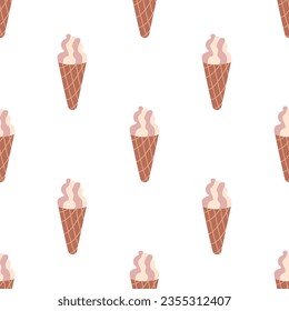 Seamless pattern with ice cream. Vintage groovy Icecream, vector isolated on white background, Retro dessert, Vintage nostalgia element 70s, 80s, 90s vibes.