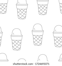 Patrón sin foco con helado en un cono de gofre. Ilustración vectorial para impresión en embalaje, papel de embalaje, tela, pancarta, afiche.