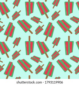 Seamless pattern with ice cream. Watercolor dessert for wrapping, fabric, wallpaper. Bright background. Vector illustration.