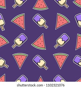 Seamless pattern ice cream, watermelon. Fun childish color.