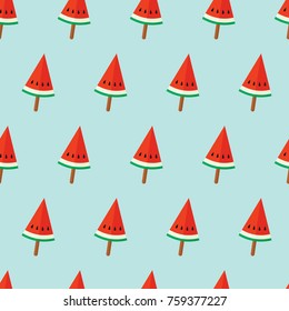 seamless pattern ice cream watermelon popsicle summer on blue background vector wallpaper textile