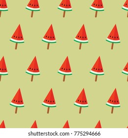 seamless pattern ice cream watermelon popsicle summer on green background vector wallpaper textile giftwrap