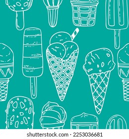 Seamless pattern with Ice cream, white icons