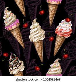 Seamless pattern with ice cream for your design. Vector illustration.
