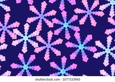 Seamless pattern of the ice crystals. Dark blue background