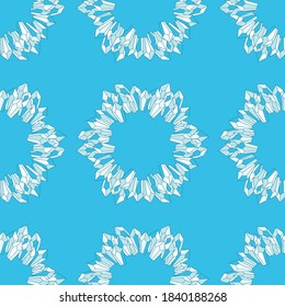Seamless pattern with ice crystals on blue backgroung. Vector illustration for fabric or paper