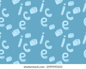 Seamless pattern with ice cubes and the inscription Ice. Vector illustration of a refreshing, chilling background ideal for textiles, wallpapers, web design, wrapping