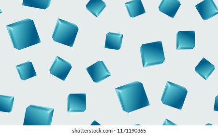 Seamless pattern of ice, glass cubes. Vector illustration of 3d cubes. Background design.