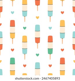 Seamless pattern with ice lolly, fruit ice cream. Summertime, summer dessert. Vector illustration in flat style