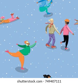 seamless pattern with Ice skaters enjoying the winter season