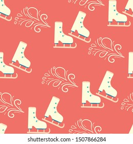 Seamless pattern with ice skates in a frame. Creative Vector texture great for fabric and textile, wallpapers, backgrounds.