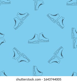 Seamless pattern with ice skates on blue background