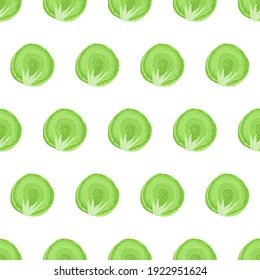 Seamless pattern with iceberg lettuce cut in half. Organic textile. Hand drawn vector nature graphic background.