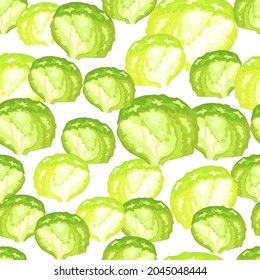 Seamless pattern iceberg salad on white background. Modern ornament with lettuce. Random plant template for fabric. Design vector illustration.