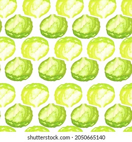 Seamless pattern iceberg salad on white background. Simple ornament with lettuce. Geometric plant template for fabric. Design vector illustration.