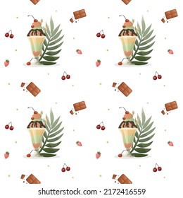 Seamless pattern with ice-cream, cherry, strawberry, chocolate. Food and summer concept. Perfect for product design, scrapbooking, textile, wrapping.