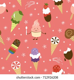 Seamless pattern with ice-cream cone