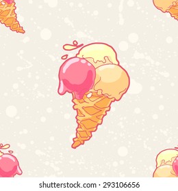 Seamless pattern with ice-cream cone in tasty bright colors.