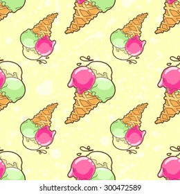 Seamless pattern with ice-cream cone in tasty bright colors.