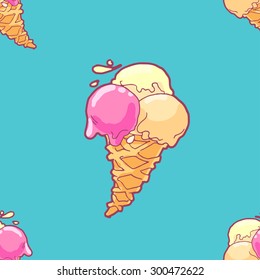 Seamless pattern with ice-cream cone in tasty bright colors.