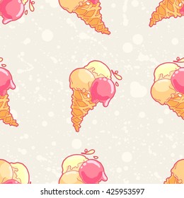 Seamless pattern with ice-cream cone in tasty bright colors.