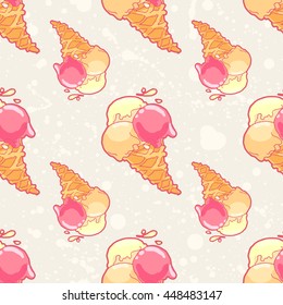 Seamless pattern with ice-cream cone in tasty bright colors.