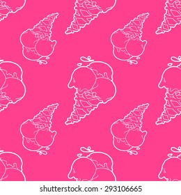 Seamless pattern with ice-cream cones in bright pink color.