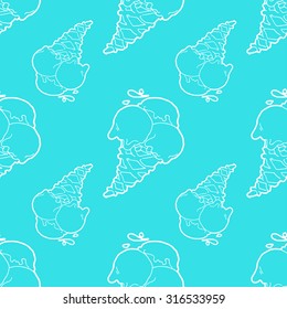 Seamless pattern with ice-cream cones in bright turquoise blue color.