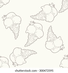 Seamless pattern with ice-cream cones in light beige-gray color.