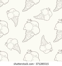 Seamless pattern with ice-cream cones in light beige-gray color.