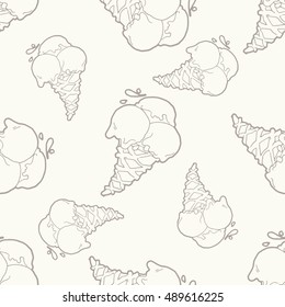 Seamless pattern with ice-cream cones in light beige-gray color.