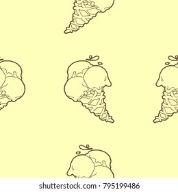 Seamless pattern with ice-cream cones in tasty light yellow color.