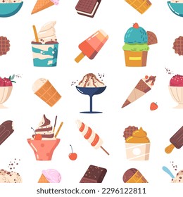 Seamless Pattern With Icecream Featuring Colorful And Playful Various Ice Cream Flavors In A Repeating Pattern