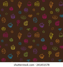 Seamless pattern with ice-cream, pie and cupcakes