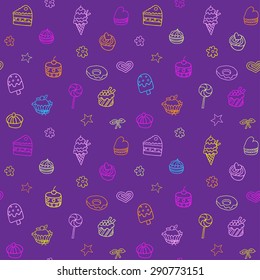 Seamless pattern with ice-cream, pie and cupcakes