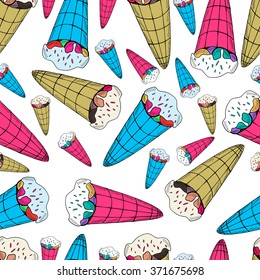 Seamless pattern with ice-cream in retro style. Sweet illustration.