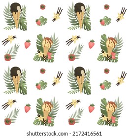 Seamless pattern with ice-cream, strawberry, vanilla. Food and summer concept. Perfect for product design, scrapbooking, textile, wrapping.