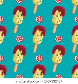 Seamless pattern with ice-cream. Sweet vector illustration