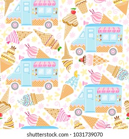 Seamless pattern icecream truck. Vector illustration