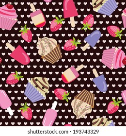 Seamless pattern of ice-creams   and cartoon cake 