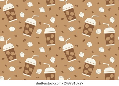 seamless pattern with iced coffee; refreshing summer beverages, coffee lovers background- vector illustration
