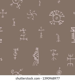 Seamless pattern with Icelandic magical staves