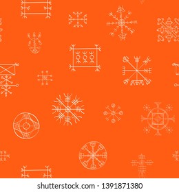 Seamless pattern with Icelandic magical staves
